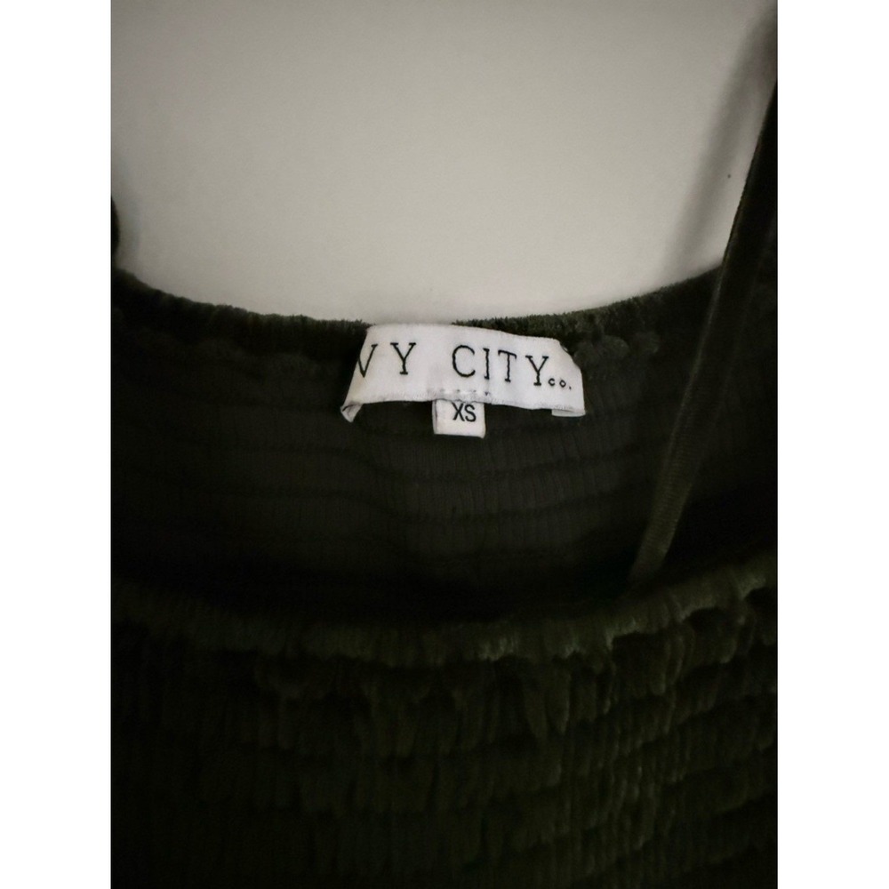 Ivy City Co Green Velvet Smocked Maxi Dress XS Cottagecore Holiday - Picture 4 of 6